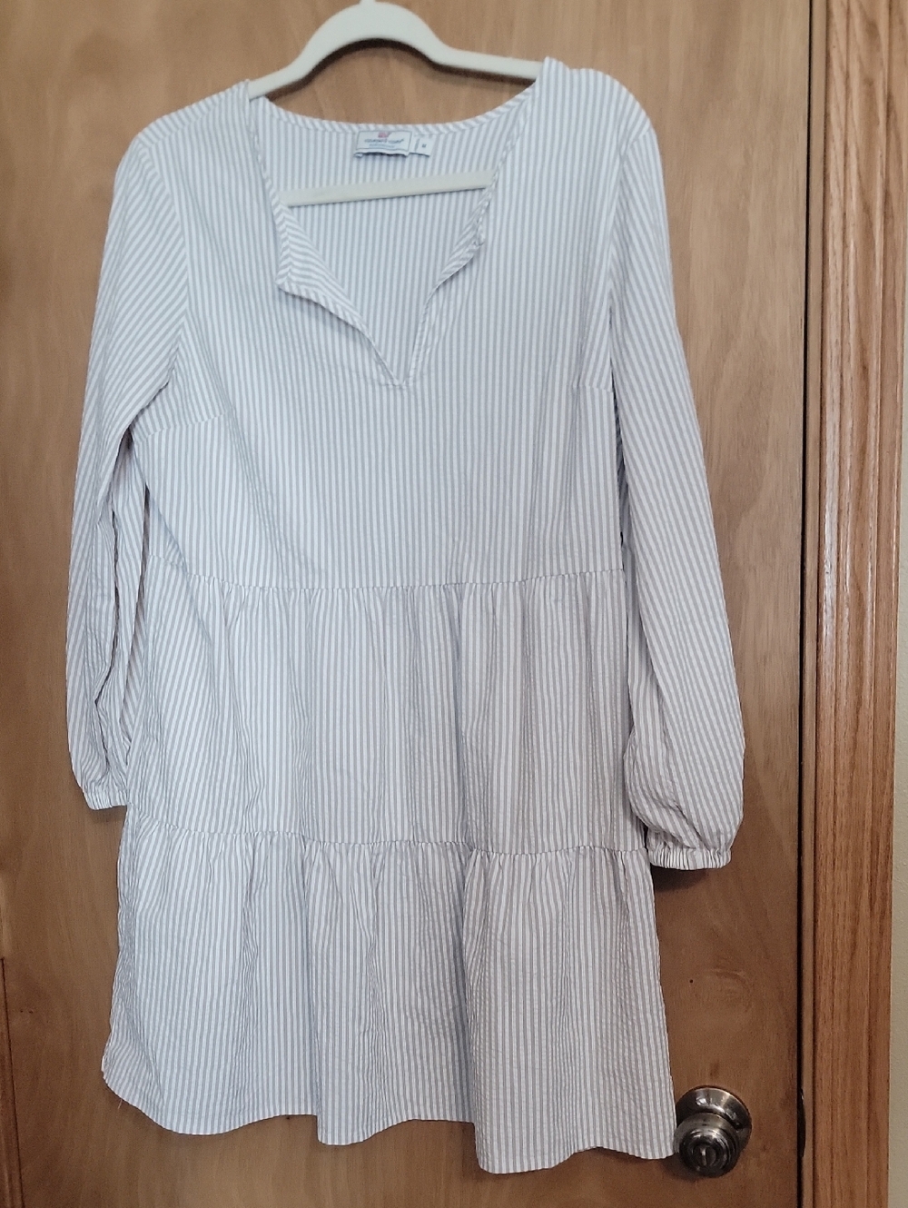 Vineyard Vines White and Light tan Striped Midi Dress